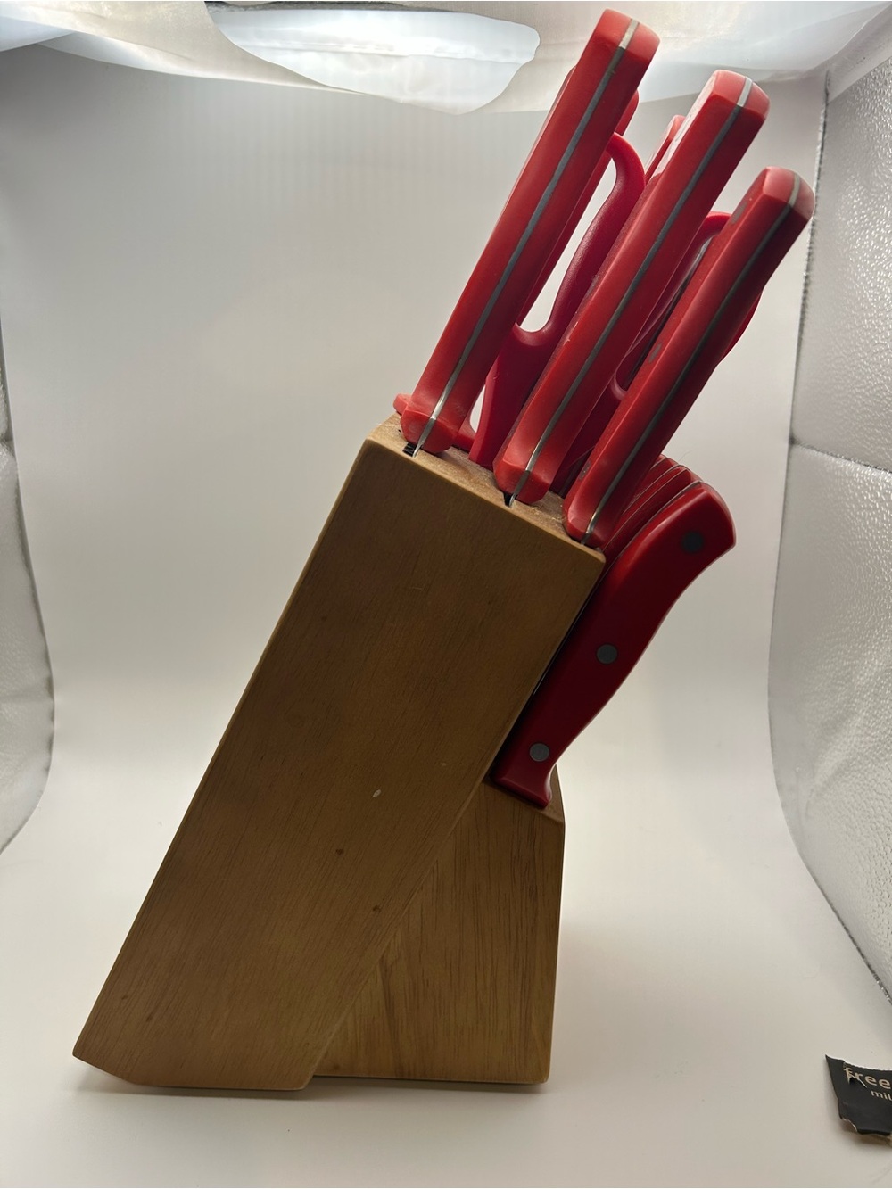 Oster 14 Piece Red Kitchen Knife Set with Wooden Block